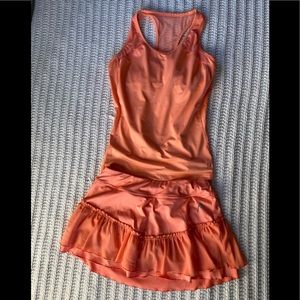 Tangerine orange tennis skirt and matching tank top